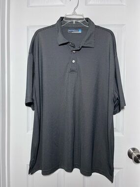 Roundtree & Yorke Performance Big & Tall Charcoal Gray and White Polo